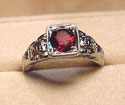 14kt White Gold Filigree Ring w/ Red Spinel